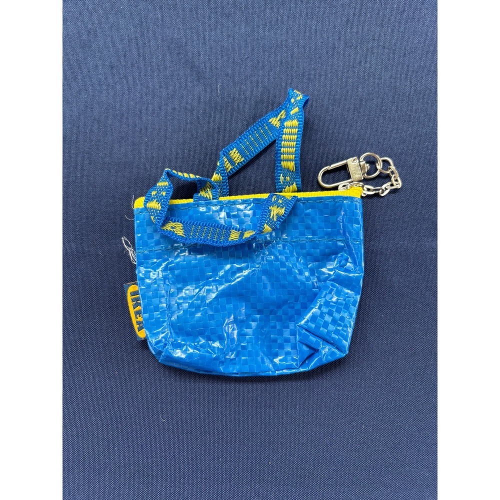 IKEA KNÖLIG Mini Blue Bag Keychain Coin Purse Zip Pouch Accessory FRAKTA Style